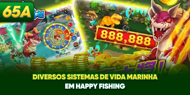 Diversos sistemas de vida marinha em Happy Fishing